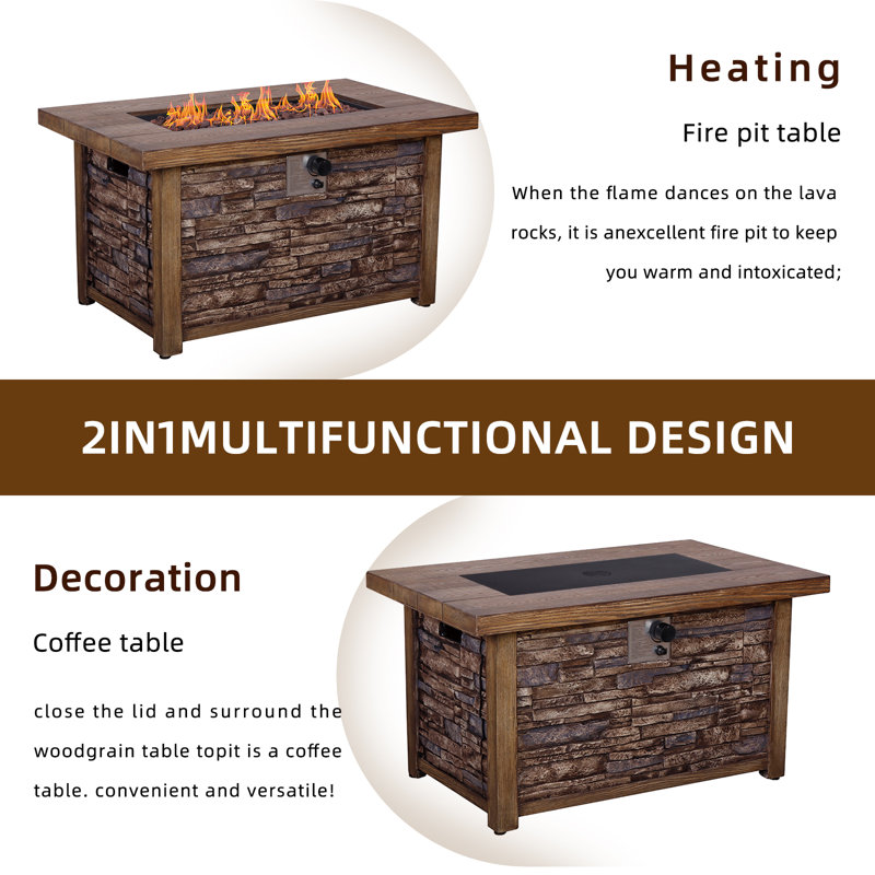 23.8'' H 50,000 BTU Outdoor Propane Fire Pit Table with TerraFab Finish and Adjustable Flame