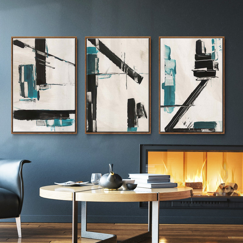 Ensemble de 3 pièces encadrées sur toile "Geometric Notes II", Noyer, H 36 po x l 72 po