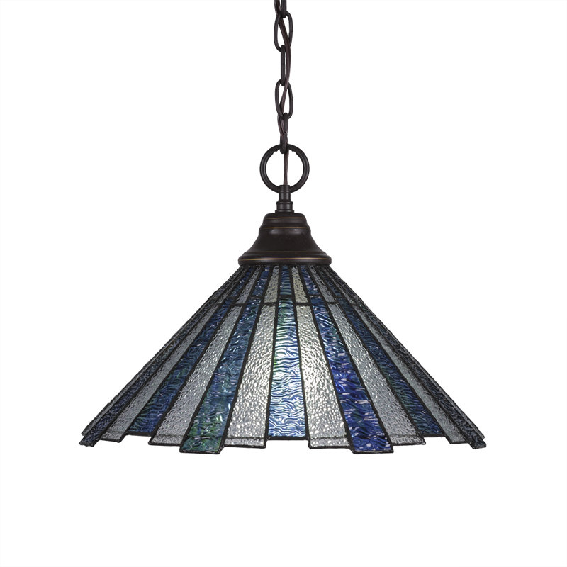 Chain Hung Pendant Shown With 16" Sea Ice Art Glass, Matte Black