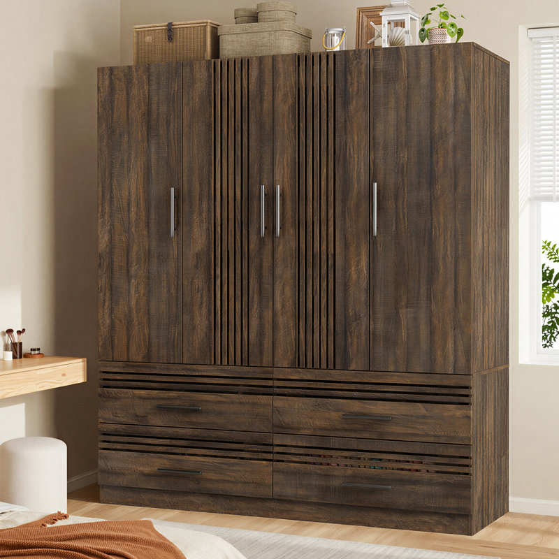 Armoire penderie 4 portes avec 4 tiroirs