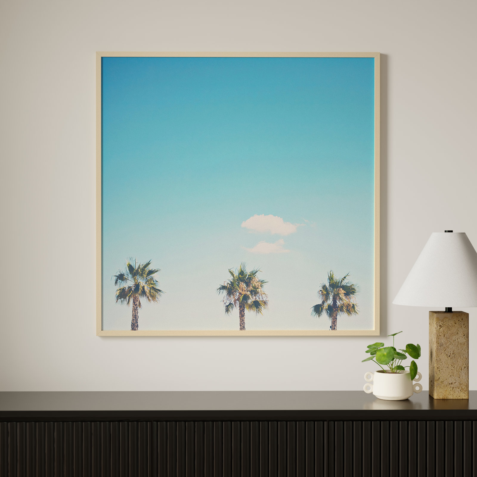 A Trio of Palm Trees Photo Print, Natural Framed, 40.38" H x 40.38" W x 0.875" D