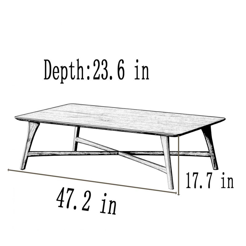 Table basse scandinave minimaliste en chêne, H 17,7 po x L 47,2 po x l 23,6 po