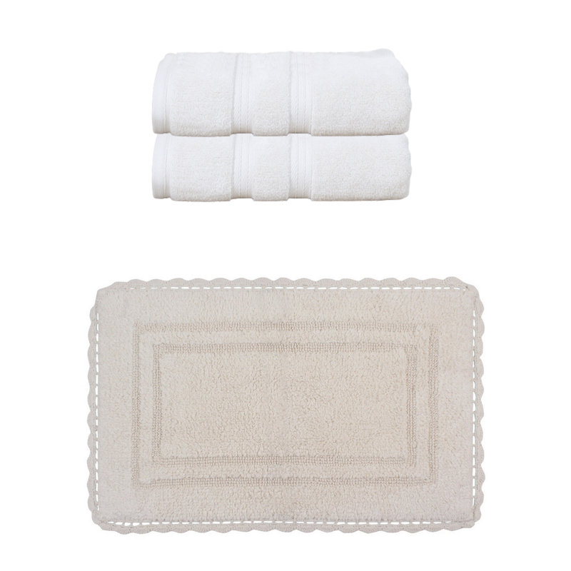 Ensemble de serviettes de bain 8 pièces et 1 tapis de bain 1 pièce Colson, 100% coton doux, ivoire, Ivoire