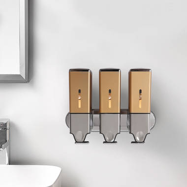 Triple Wall-Mount Shampoo and Soap Dispenser in Brushed Stainless Steel