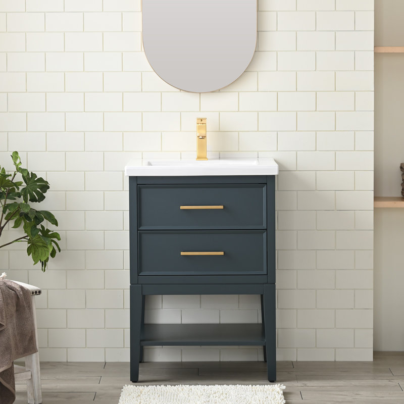 Meuble-lavabo simple 24 po avec plateau en céramique Brodnax, Bleu rétro