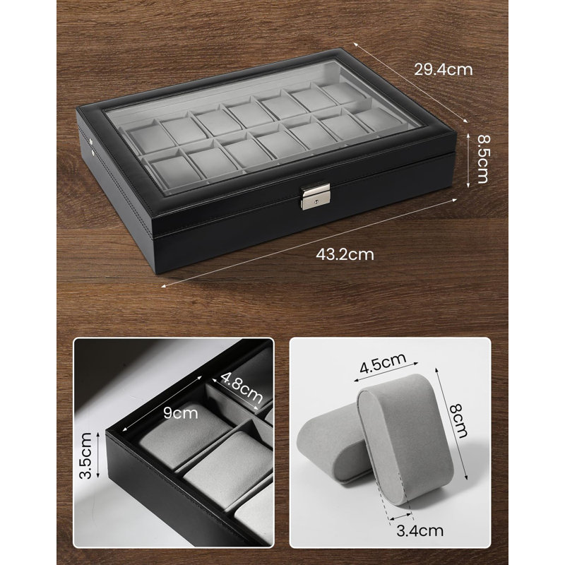 Leather Watch Box +, Black/Grey