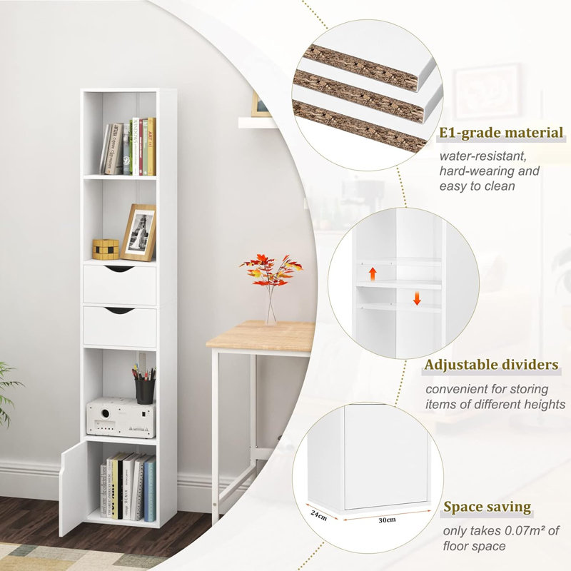 Iskender 157.5cm H x 30cm W Standard Bookcase, White