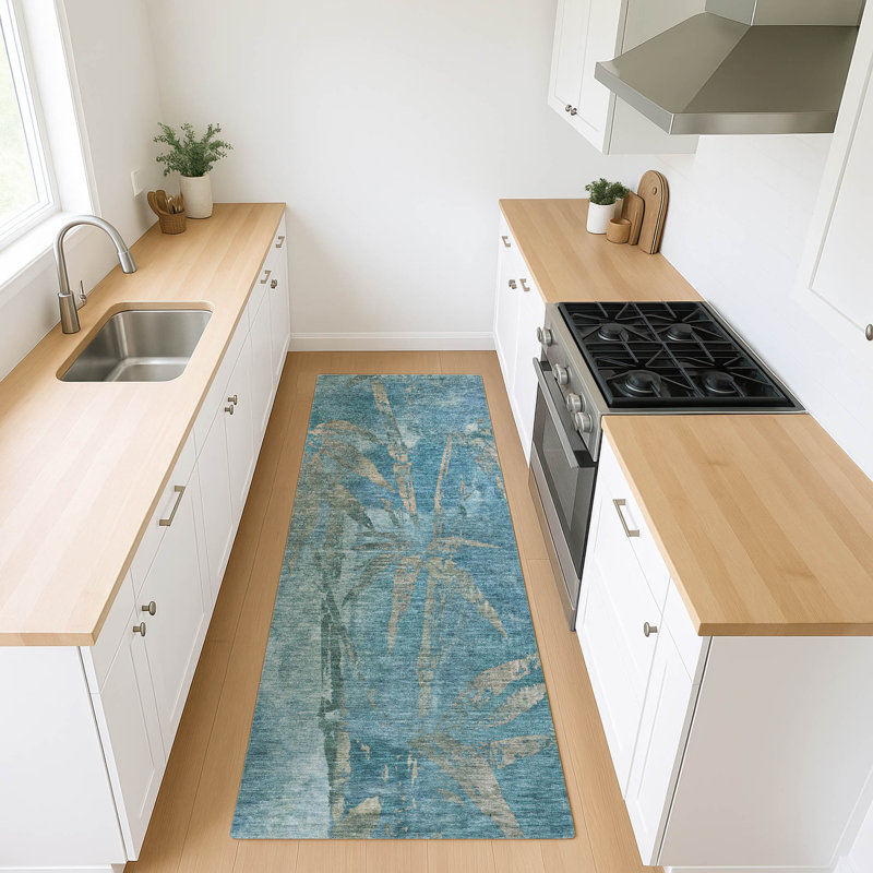Machine Washable Indoor/Outdoor Bernadette ACN2222 Botanical Rug, Runner 2'3" x 7'6"