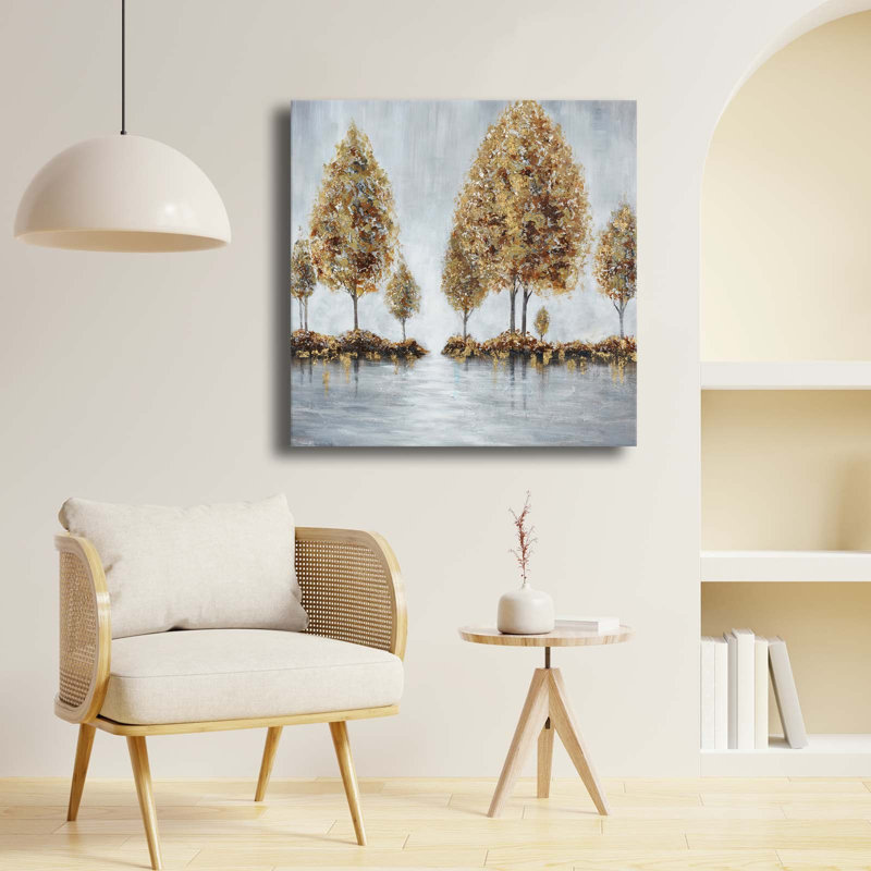 «Golden Reflection Trees», art mural sur toile