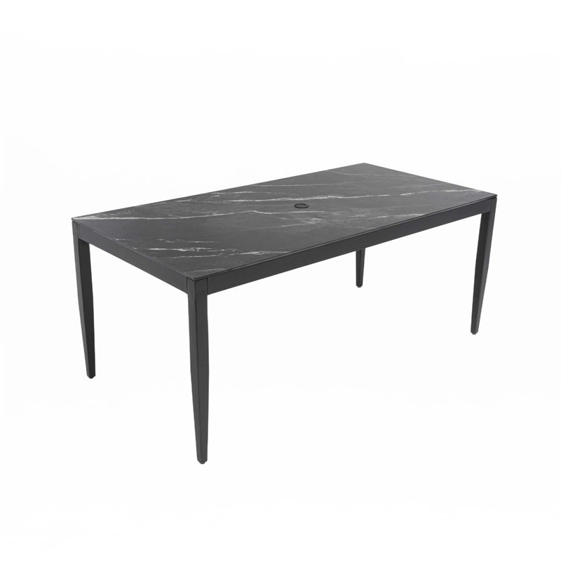 Table de salle à manger d'extérieur en aluminium 35,5 po x 71 po, Noir