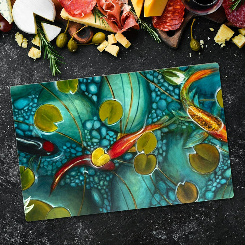 Avella Tempered Glass Fish Water Lily Leaves Chopping Board, 52cm x 80cm