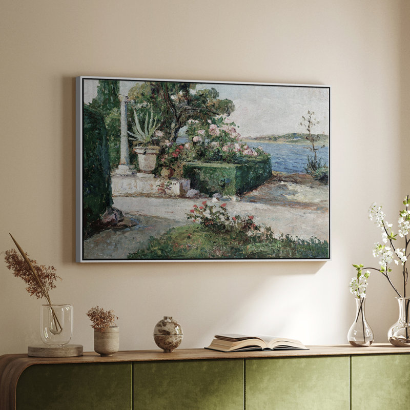 Paysage rétro - DL, Toile avec cadre blanc, H 17 po x l 25 po x P 2 po