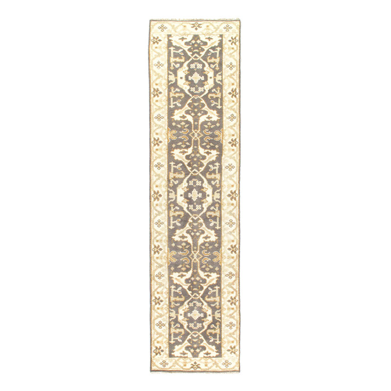 Gray Fine Hand Knotted Oushak Runner 2'6'' X 9'9''
