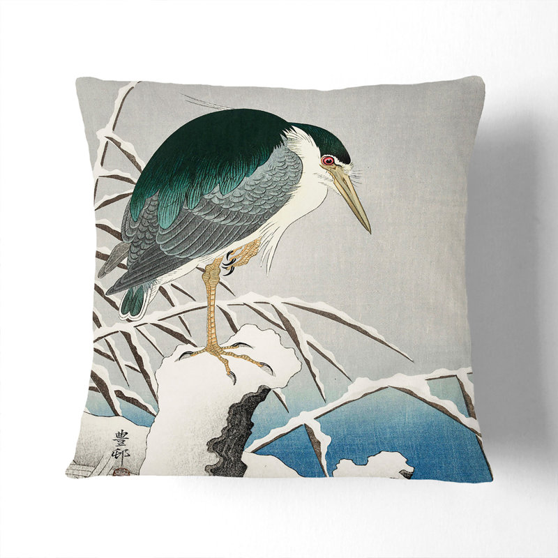 A Heron In The Snow Square Throw Cushion, 40 x 40 cm, Black