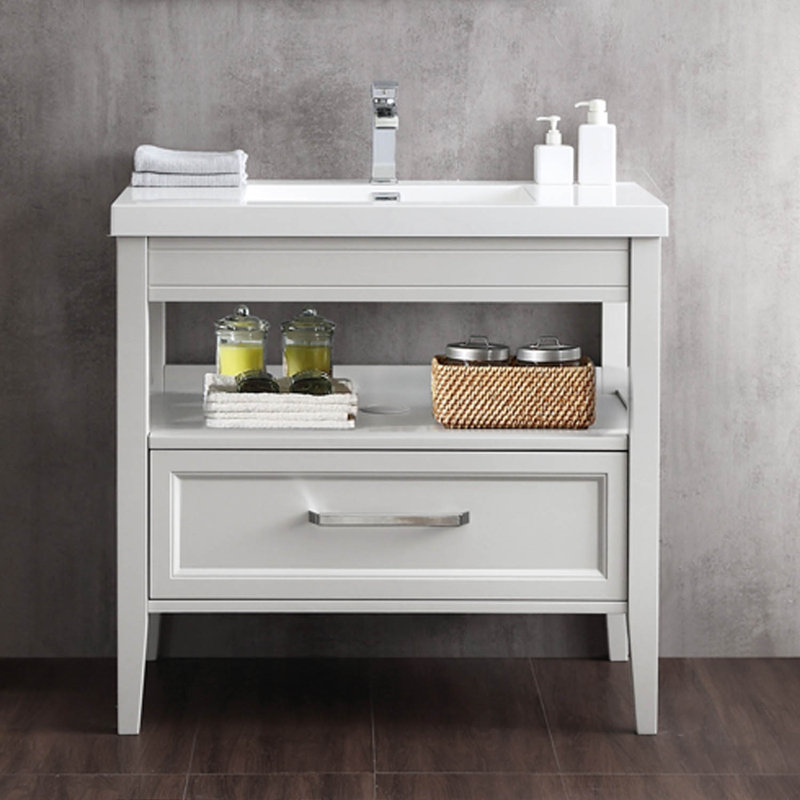 Grenoble 37'' Single Bathroom Vanity with Poly Marble Top, White