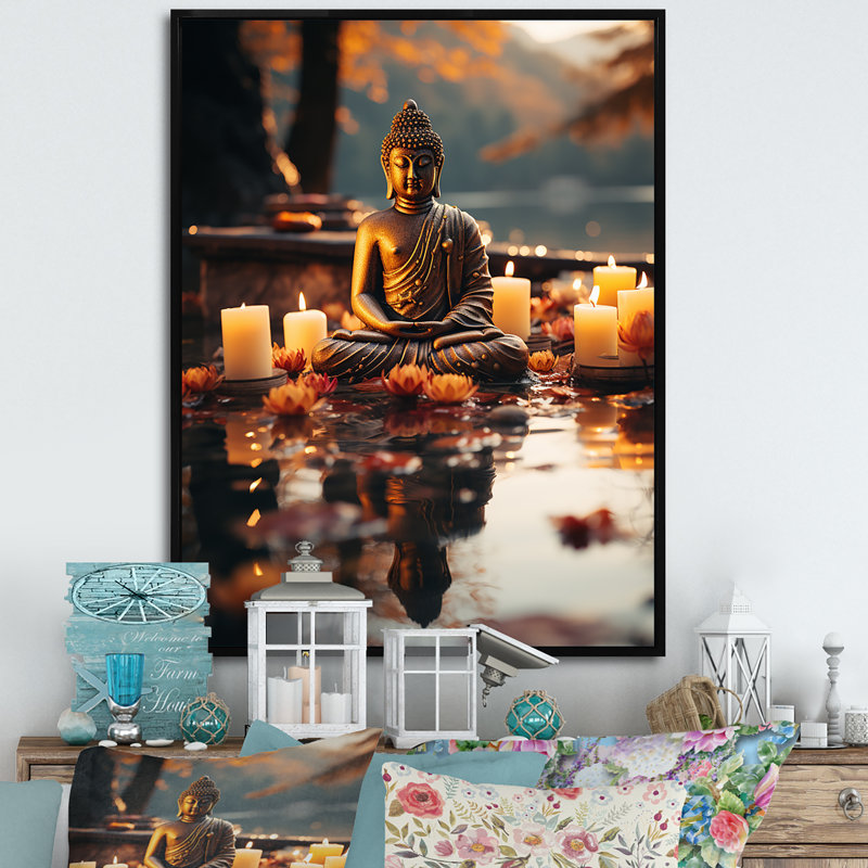 Art zen Bouddha tranquille en méditation VI - Bouddhisme, Cadre flottant noir, H 44 po x l 34 po