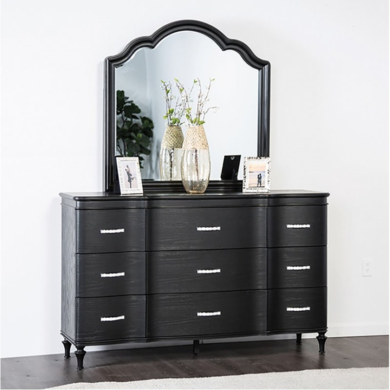 Commode 9 tiroirs avec miroir Nolaine, Noir
