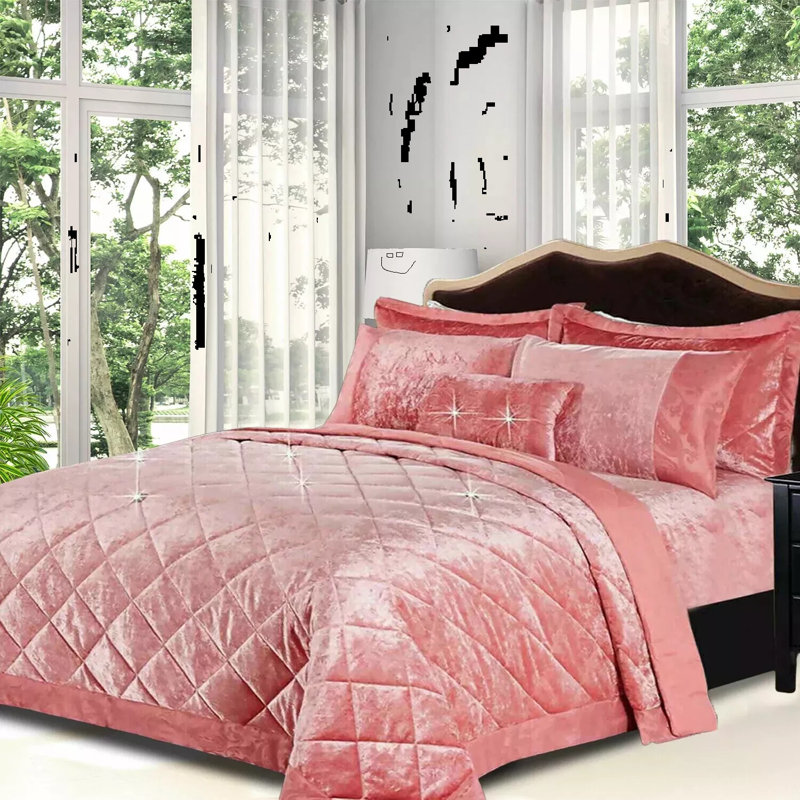 Polyester Bedspread with Pillow Shams Included, Super King Quilt + 2 Standard Shams, Pink