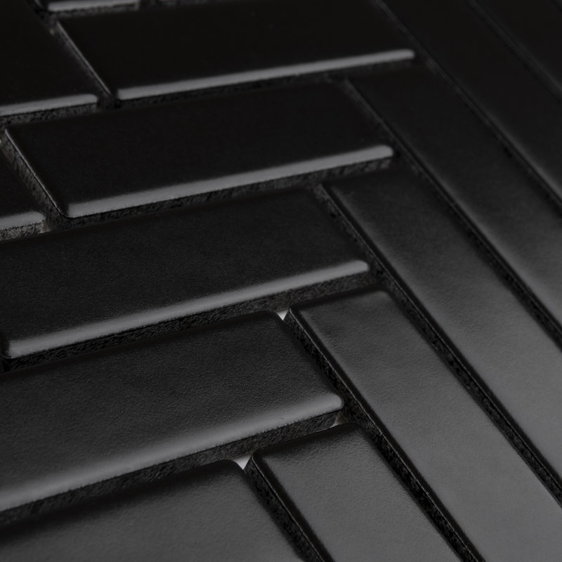 Metro Brick Herringbone 10-5/8 " x 12-1/2 " Porcelain Mosaic Floor and Wall Tile, Matte Black