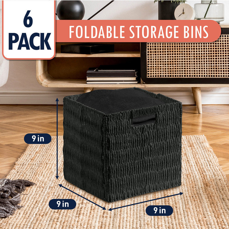 Ensemble de 6 paniers-cubes en osier, H 9 po x l 9 po x P 9 po, Noir