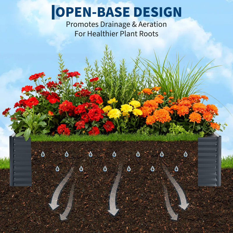Ensemble de jardin surélevé galvanisé 8 pi 4 po x 2 pi avec portes à fermeture à glissière Boîte à fleurs à base ouverte pour les légumes Fleurs