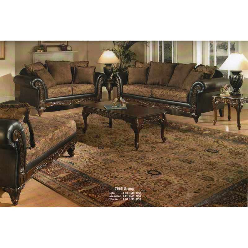 3-Piece Dark Cherry Finish Coffee and End Table Set with Ornate Detailing