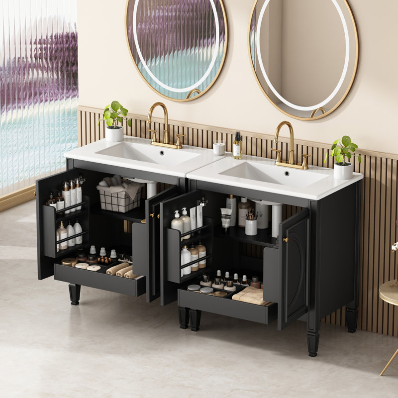 Ensemble de meuble-lavabo en bois massif Eshin, Noir
