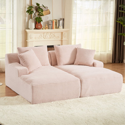 Chaise longue double en velours côtelé rose 2 places avec rembourrage à ressort pour la lecture à l'intérieur de la chambre sans assemblage requis