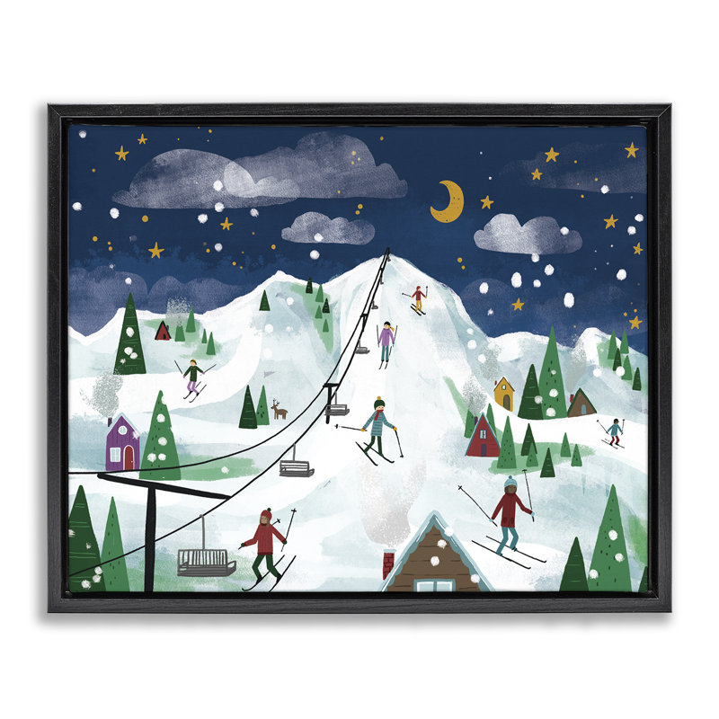 «Nighttime Ski Slopes», art mural sur toile flottante, design par Loni Harris, H 17 po x l 21 po, Cadre flottant noir de jais