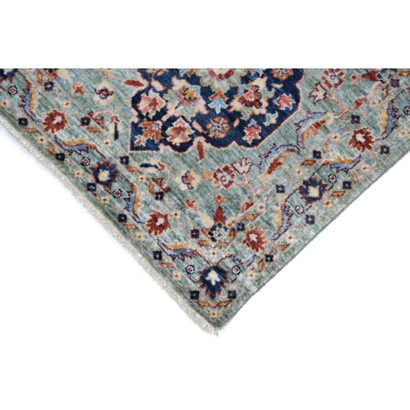 Hand Knotted Wool Area Rug in Green