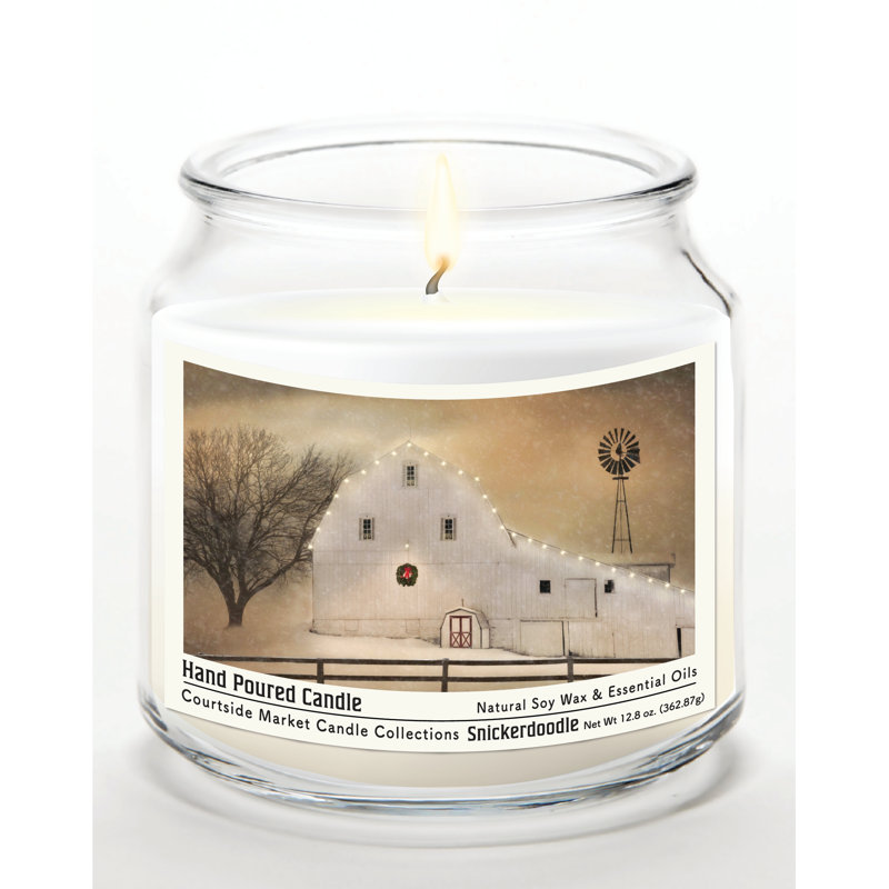 Bougie White Barn Holiday en pot en verre de 400 g avec couvercle en métal argenté brossé