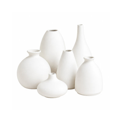 Ensemble de 6 petits vases à bourgeons en céramique blanche, assortiment de mini-vases pour fleurs à tige unique