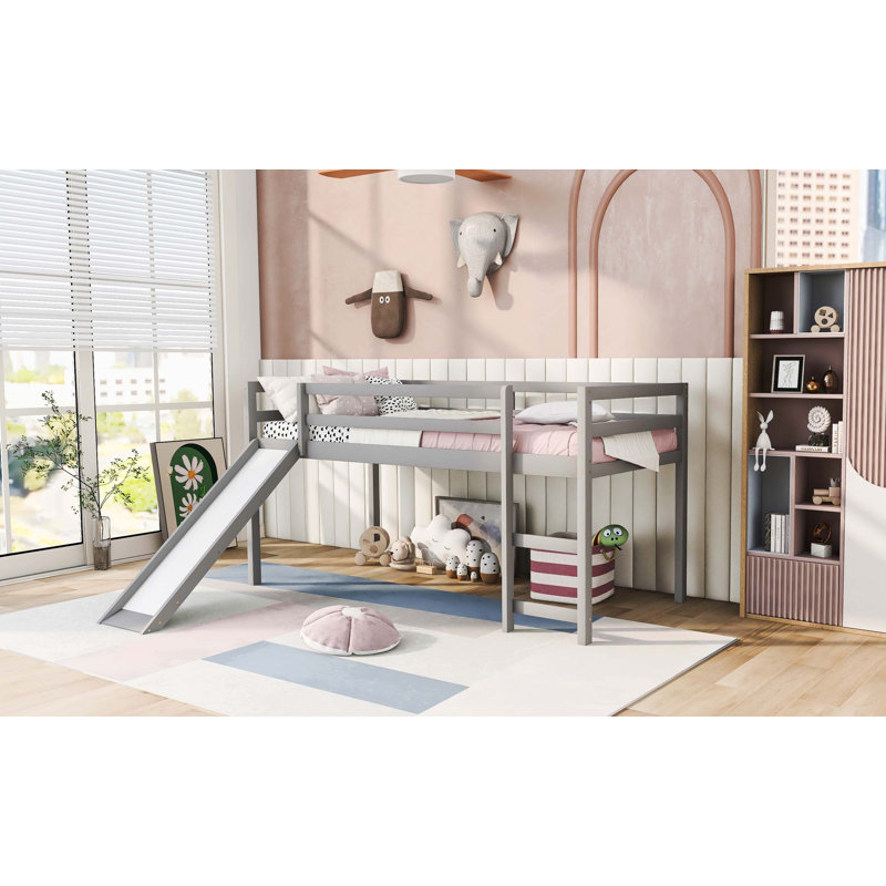 Lit mezzanine simple avec glissade, conception multifonctionnelle, gris