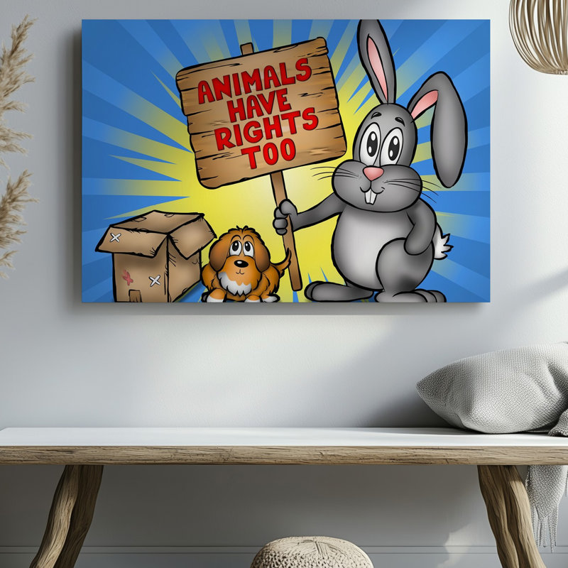 Toile dans une vibrante illustration de style dessin animé, un grand lapin d'art mural vertical, avec des yeux expressifs surdimensionnés et un long art mural sur toile