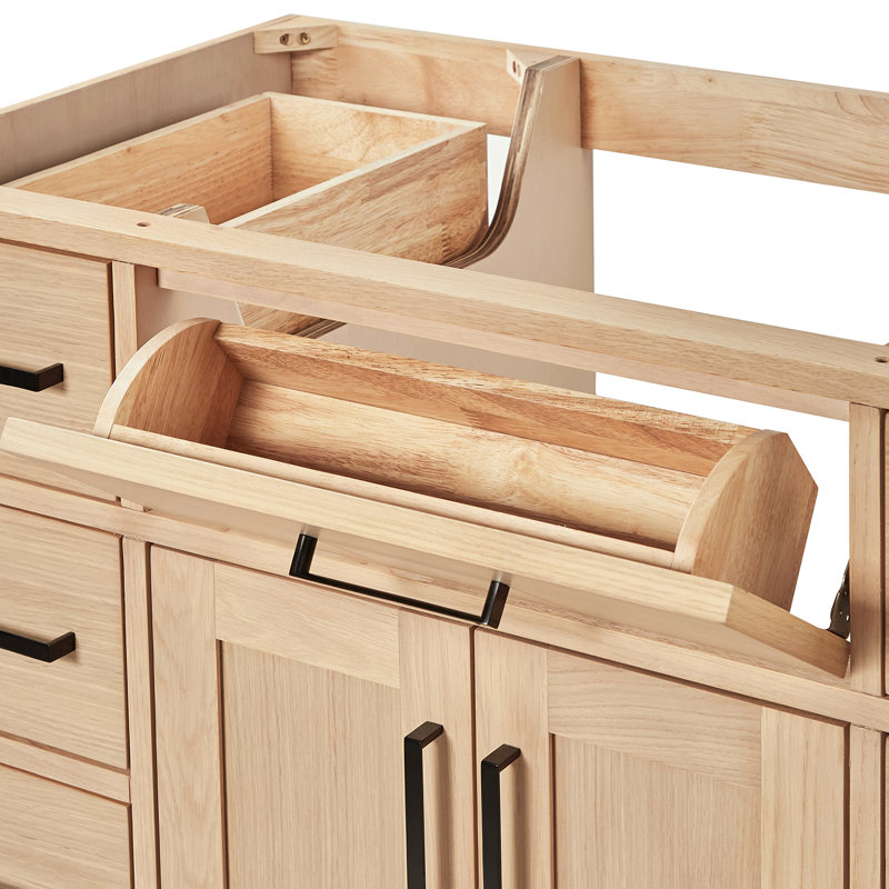 42" Single Bathroom Vanity Base only, Matte Black, Natural Oak