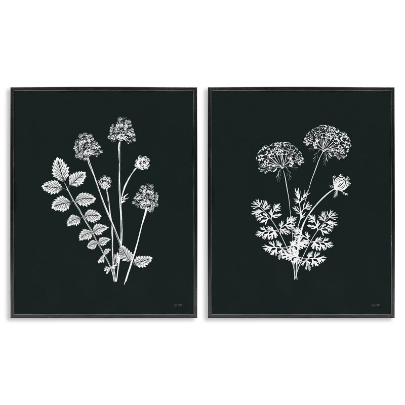 «Black and White Flower Cluster», ensemble de 2 estampes numériques encadrées par House Fenway, Giclée encadrée noir minuit