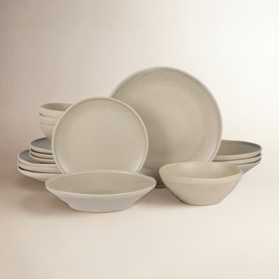 Gibson Elite Island Cove 16 Piece (Service for 4) Plates and Bowls Reactive Glaze Organic Round Dishes Stoneware Ceramic Dinnerware Set