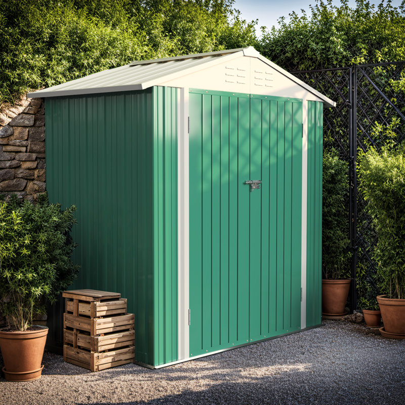 Outdoor 6 ft. W x 4 ft. D Metal Storage Shed, Green/White