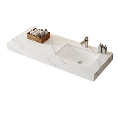 48 po x 20 po. Comptoir de meuble-lavabo à simple cuve en pierre frittée intégré, sans assemblage requis, comptoir de meuble-lavabo avec lavabo en céramique encastré