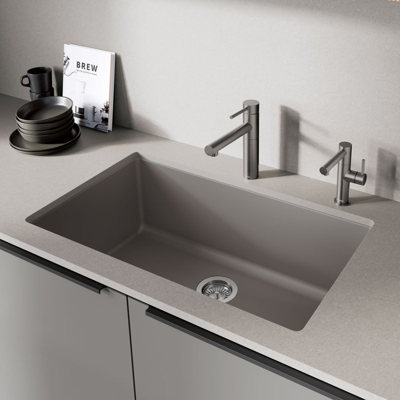 Precis SILGRANIT 32" L X 19" W Super Single Undermount Kitchen SInk, Cinder