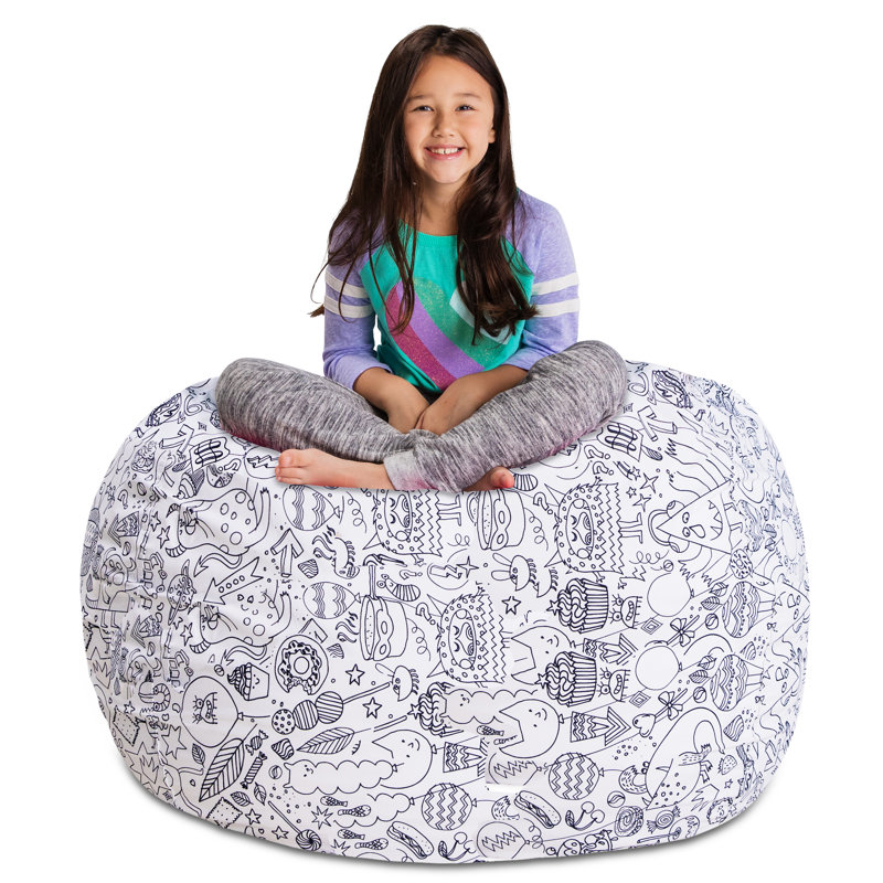 Kids Bean Bag Chair Cover - Stuffed Animal Storage & Toy Organizer with Zipper - Plush Storage Kids Bean Bag Cover only for Toddlers and Children's Rooms - Organizes Pillows, Blankets, and Stuffies - Multiple Colors, Sizes, and Fabrics