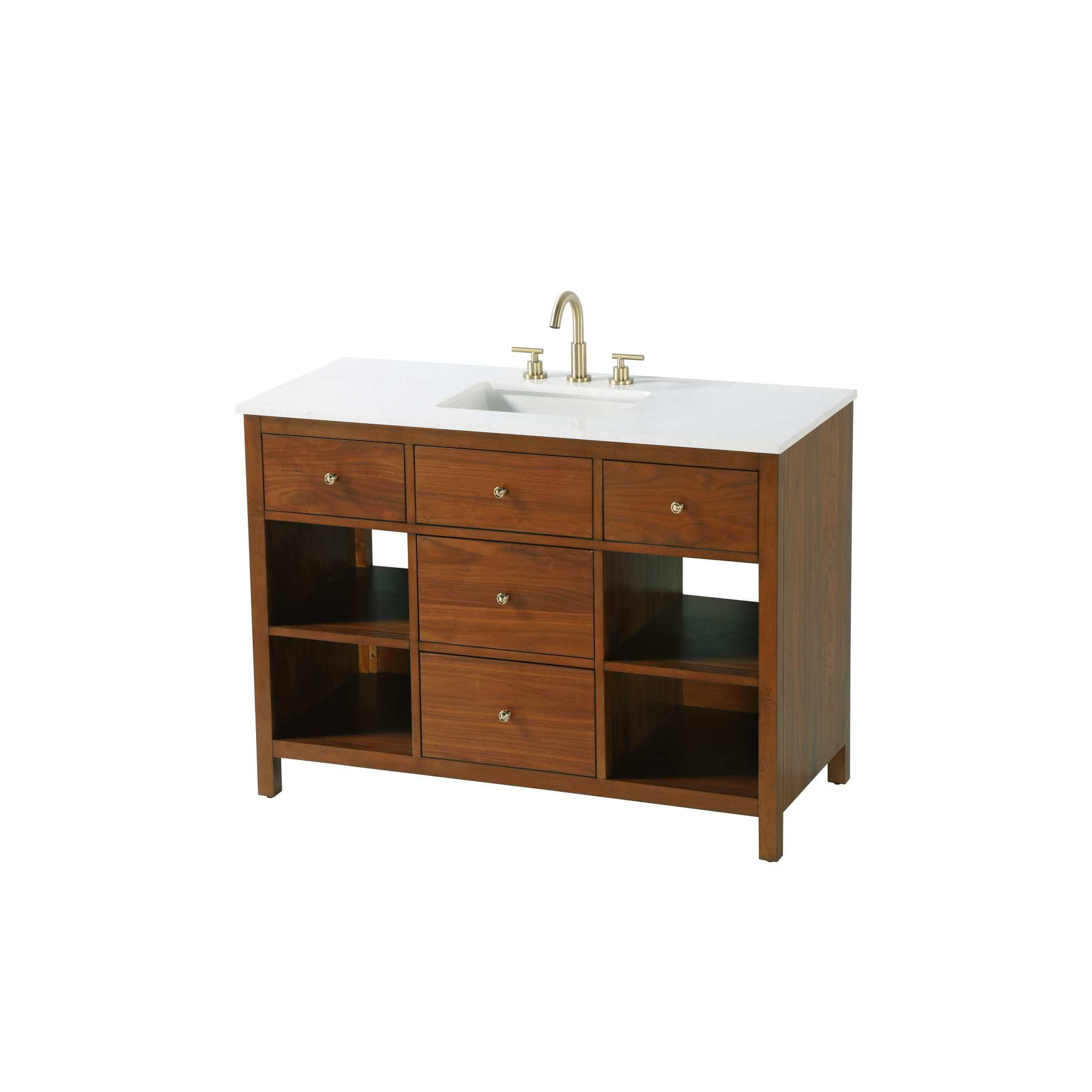 Single Bathroom Vanity, Brandy Walnut/Gold, 48"