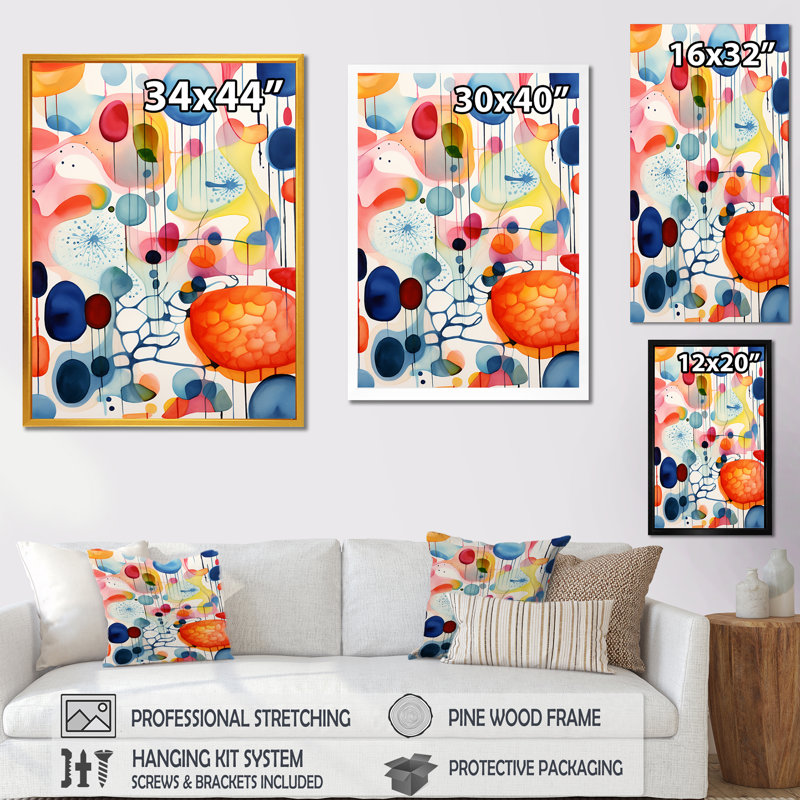 Coloré géométrique Mid Century Shapes 3 - art mural géométrique, Toile tendue, H 32 po x l 16 po x P 1 po