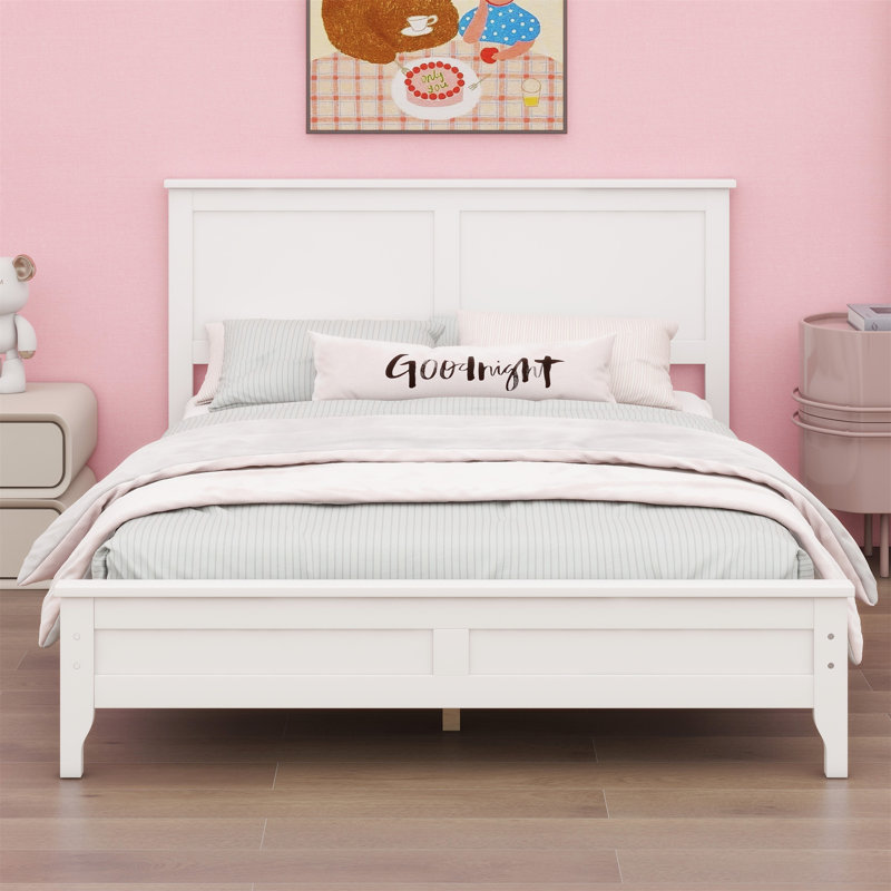 Modern Solid Wood Platform Bed, Full, White