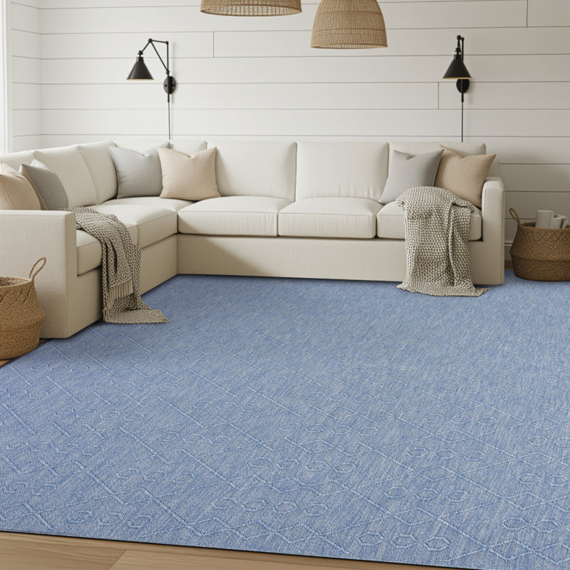 Tapis bleu antidérapant Brenly, Rectangle 8 pi 10 po x 12 pi 2 po