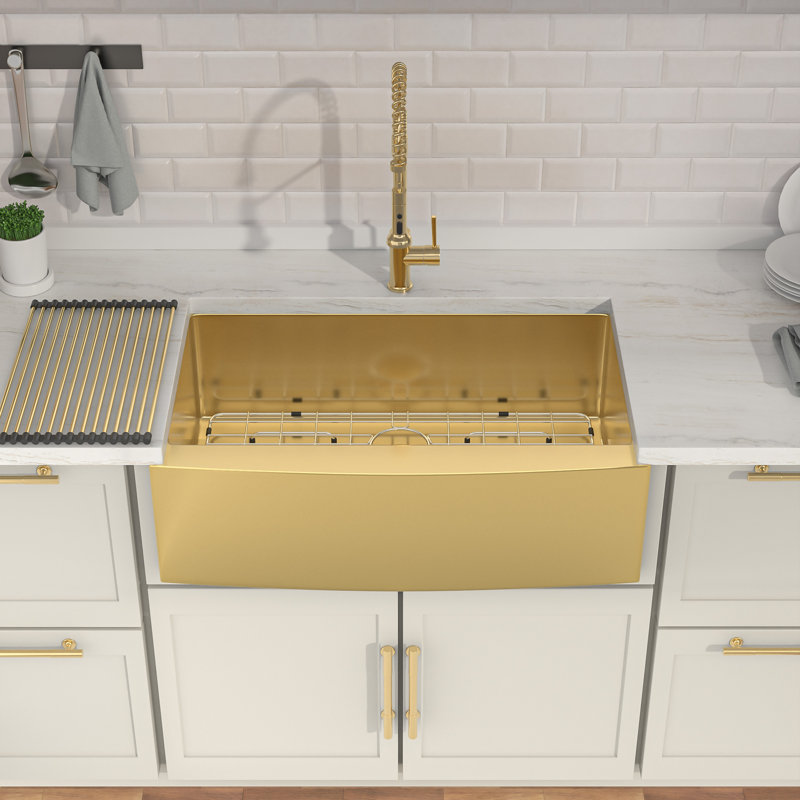 30" L x 21" W Farmhouse Kitchen Sink Stainless Steel Sink Single Bowl Kitchen Sink, Rose Gold