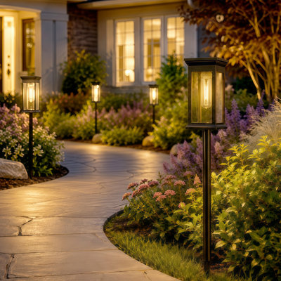 Solar Pathway Lights Outdoor, Double Layer LED Landscape Lighting, Warm White Waterproof Solar Garden Lights with Auto On/Off for Large Yard, Walkway & Driveway