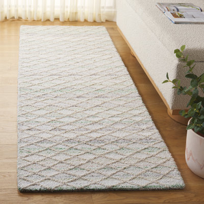Tapis abstrait vert / ivoire en laine / nylon / animal de compagnie / viscose / coton touffeté à la main Abstract 615