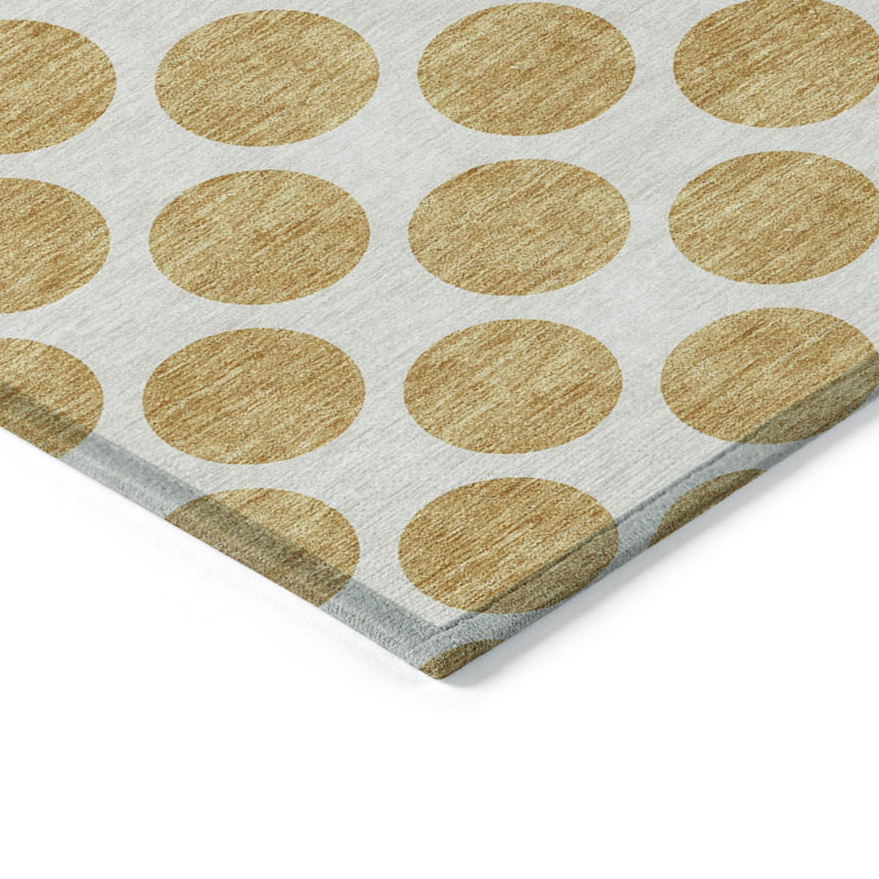 Tapis intérieur lavable à pois doré et ivoire 3 pi x 5 pi
