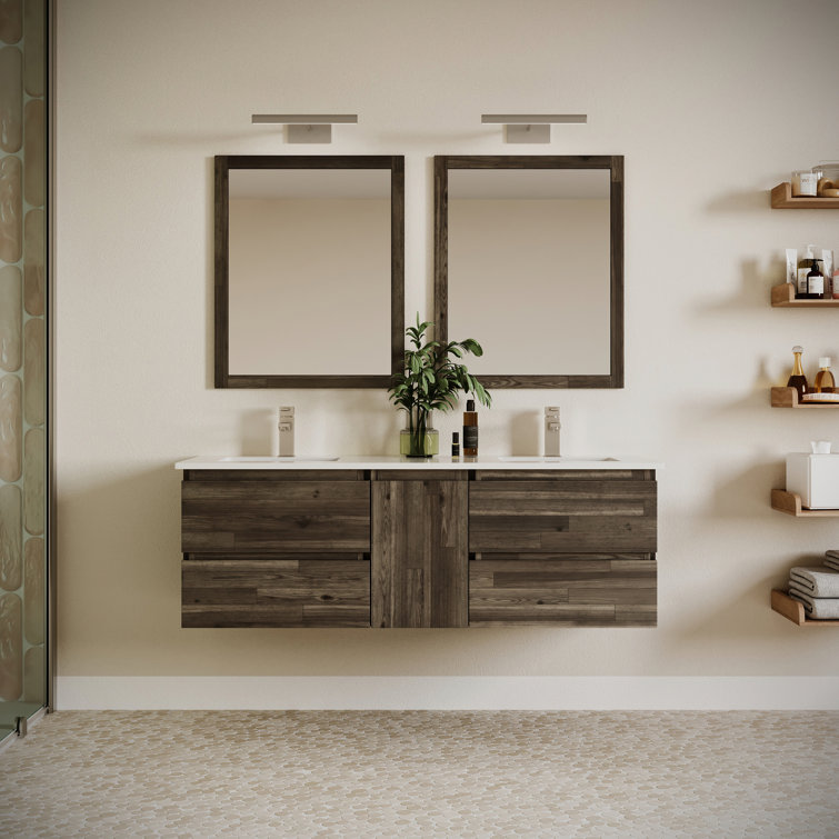 Fresca Formosa 60" Wall Mount Floating Double Sink Bathroom Vanity Set with Top and Sink (Faucet Not Included)